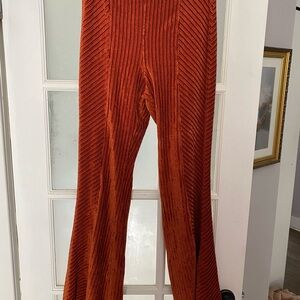 Rust Orange Striped Flare Pants